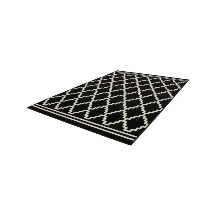 Paris Prix Tapis Imprimé Losange à Poils Courts Lina Noir 160 x 230 cm