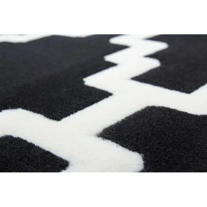 Paris Prix Tapis Imprimé Losange à Poils Courts Lina Noir 160 x 230 cm