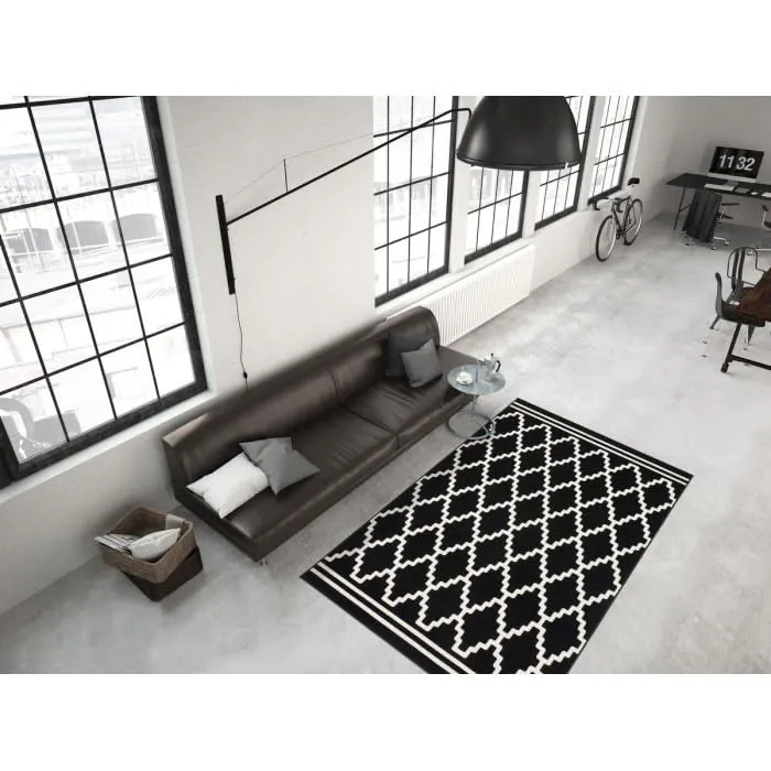 Paris Prix Tapis Imprimé Losange à Poils Courts Lina Noir 160 x 230 cm