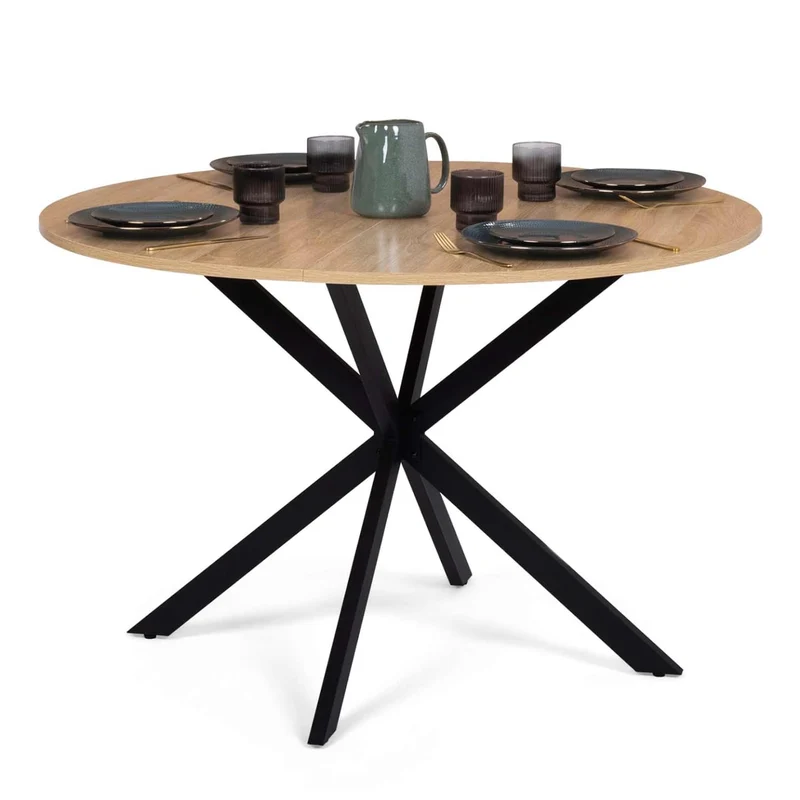 IDMarket - Table à Manger Ronde Alix 6 Personnes Pied araignée Bois et Noir 110 cm