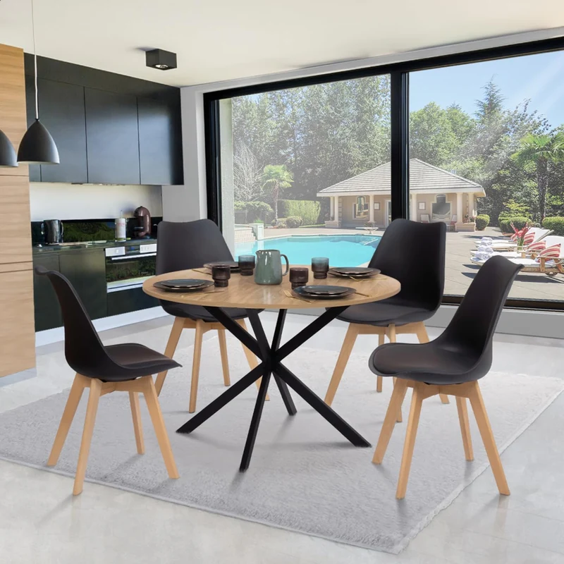 IDMarket - Table à Manger Ronde Alix 6 Personnes Pied araignée Bois et Noir 110 cm