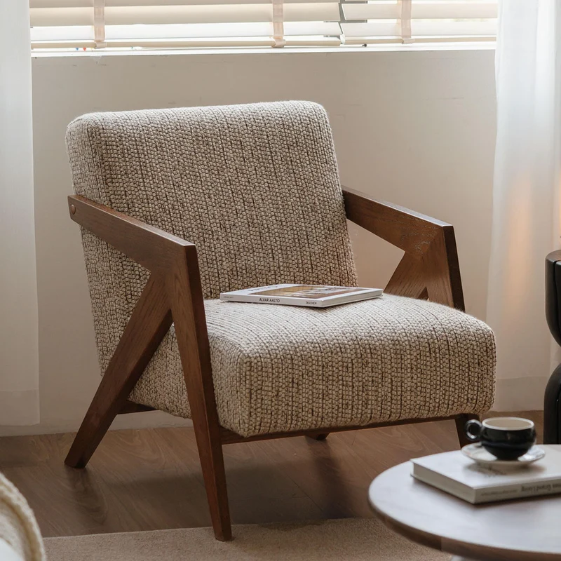 YESWOOD Fauteuil en Bois de Chêne Massif, Design Moderne du Milieu du Siècle, Fauteuil pour Salon, Chambre, 62 x 87 x 78 cm, Noyer