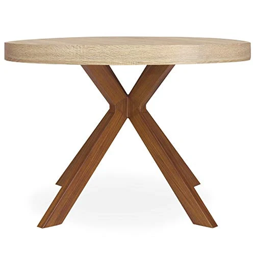 Menzzo Table à Manger Ronde Extensible Avec Pied Central en Métal | Salle à Manger ou Cuisine | Bois, Métal | Myriade | Diamètre 110 cm x H75 cm, Dépliée: L110 x P160-210-260 x H75