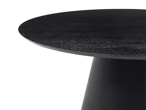 Vente-unique - Table à Manger Ronde 4 Personnes placage frêne - Noir - ANTALIZA