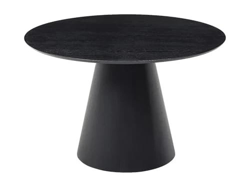 Vente-unique - Table à Manger Ronde 4 Personnes placage frêne - Noir - ANTALIZA