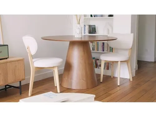 Vente-unique - Table à Manger Ronde 4 Personnes placage frêne - Noir - ANTALIZA