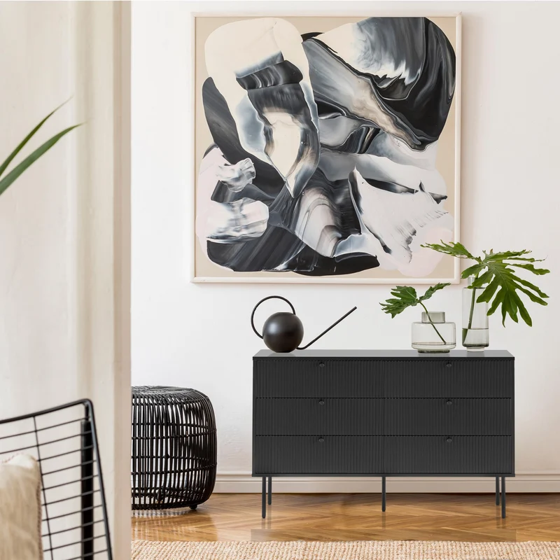 hjh LIVING Buffet 6 tiroirs KARBY S 120x40x75 cm, Commode à tiroirs Style Industriel, Beaucoup d'espace de Rangement, Noir