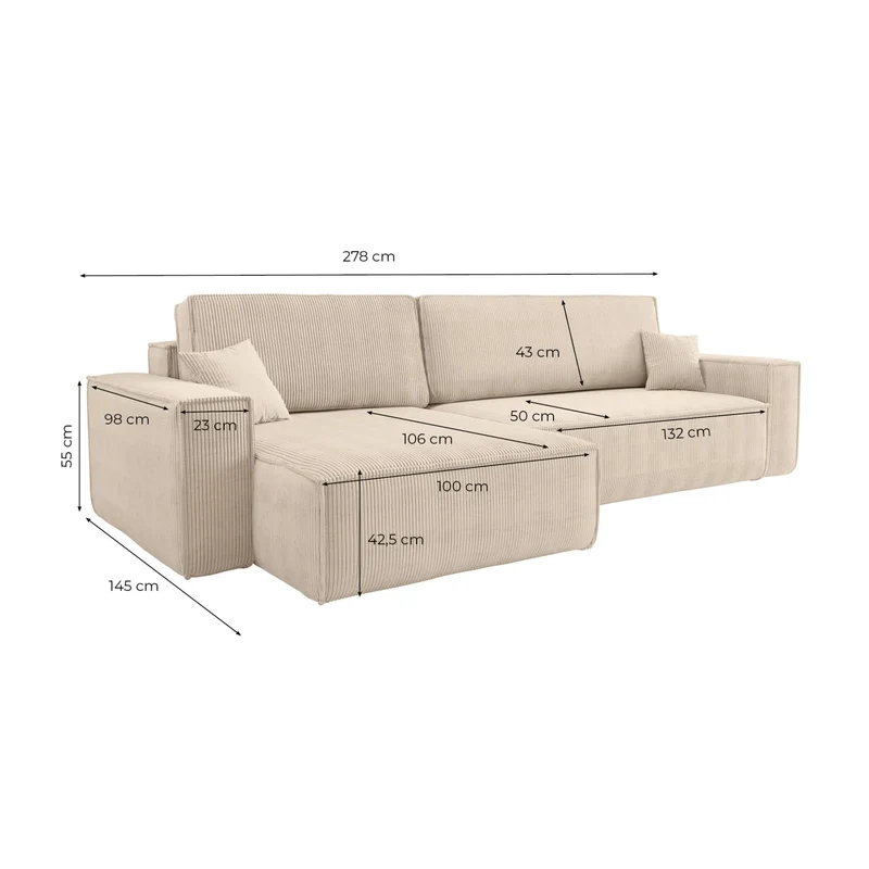 LOUNGITUDE Canapé Farah d'angle Max réversible et Convertible 5 Places en Velours côtelé