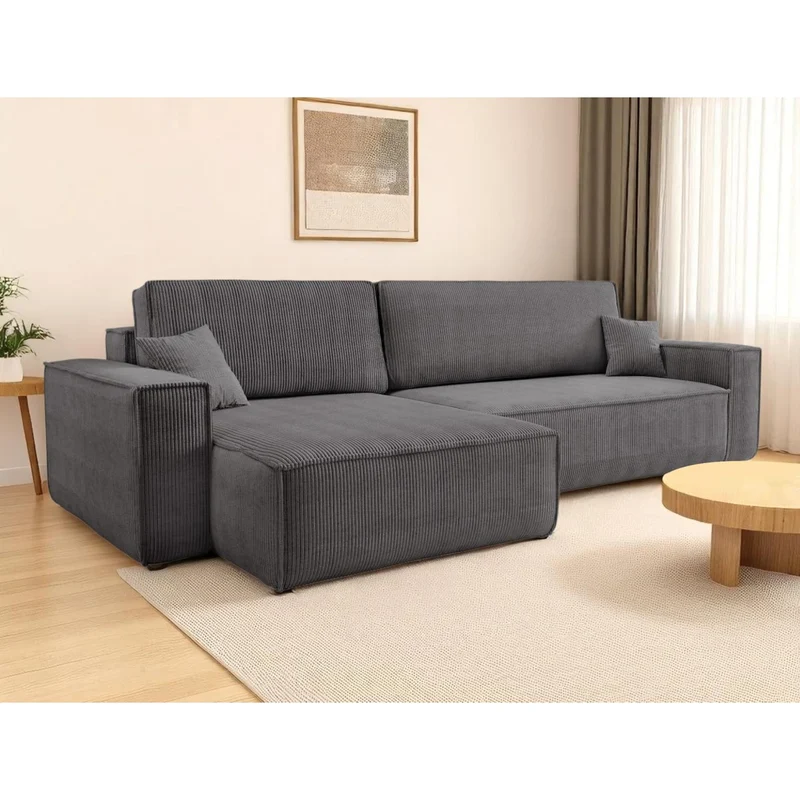 LOUNGITUDE Canapé Farah d'angle Max réversible et Convertible 5 Places en Velours côtelé
