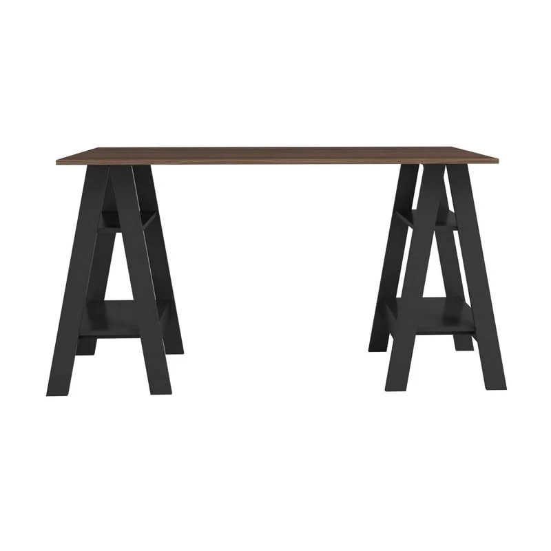 ACTUAL DIFFUSION Bureau 2 Tréteaux 4 Niches Noir et Châtaignier L 135 H 75 P 60 cm