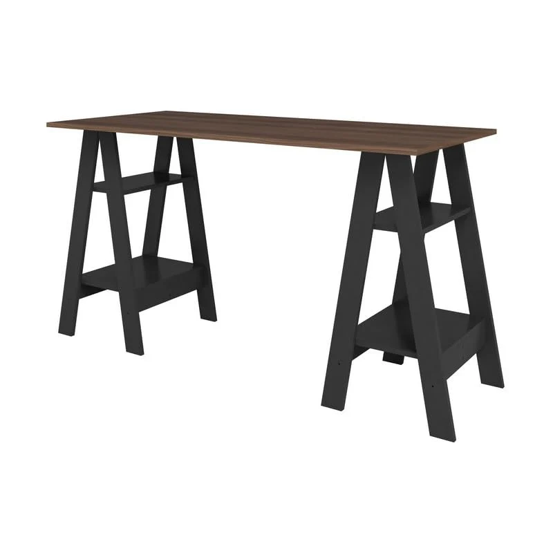 ACTUAL DIFFUSION Bureau 2 Tréteaux 4 Niches Noir et Châtaignier L 135 H 75 P 60 cm