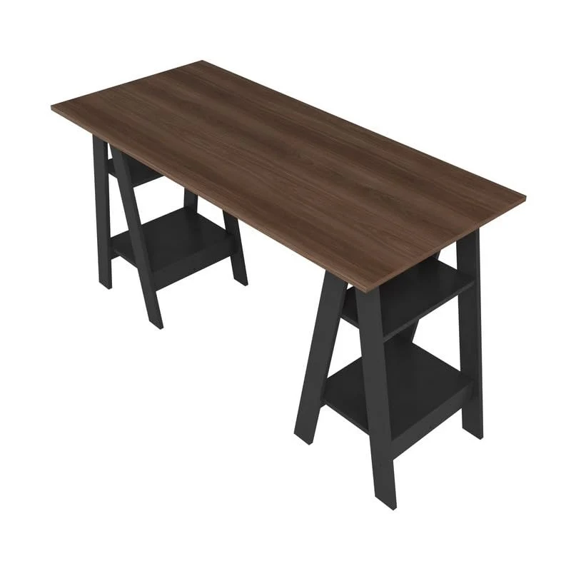 ACTUAL DIFFUSION Bureau 2 Tréteaux 4 Niches Noir et Châtaignier L 135 H 75 P 60 cm
