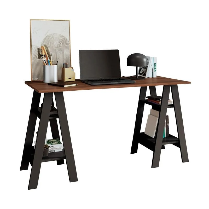 ACTUAL DIFFUSION Bureau 2 Tréteaux 4 Niches Noir et Châtaignier L 135 H 75 P 60 cm