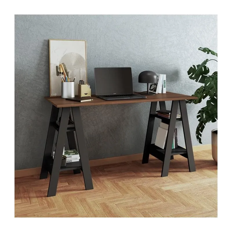 ACTUAL DIFFUSION Bureau 2 Tréteaux 4 Niches Noir et Châtaignier L 135 H 75 P 60 cm