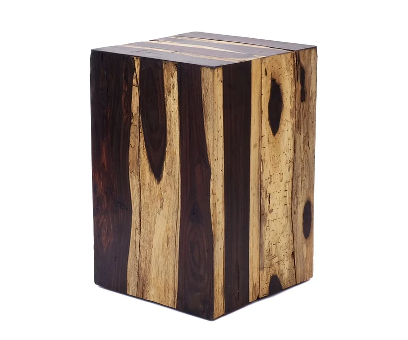 Brillibrum Table d'appoint design en bois véritable - Tabouret en bois flotté naturel carré - Hauteur : 45 cm
