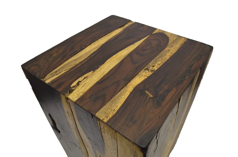 Brillibrum Table d'appoint design en bois véritable - Tabouret en bois flotté naturel carré - Hauteur : 45 cm