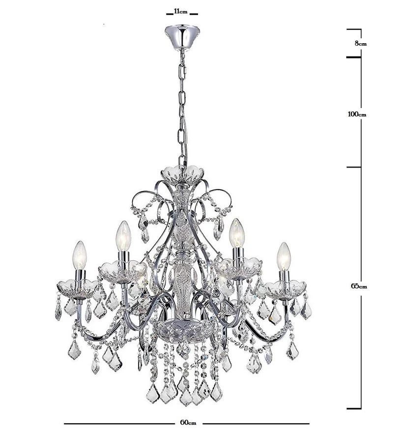 BESTIER Maria Theresa Moderne En Cristal Clair Pendentif Lustre Éclairage LED Plafonnier Luminaire Pour Salle À Manger Salle De Bains Chambre À Coucher Salon 6 E14 Ampoules Requis H65cm X D60cm