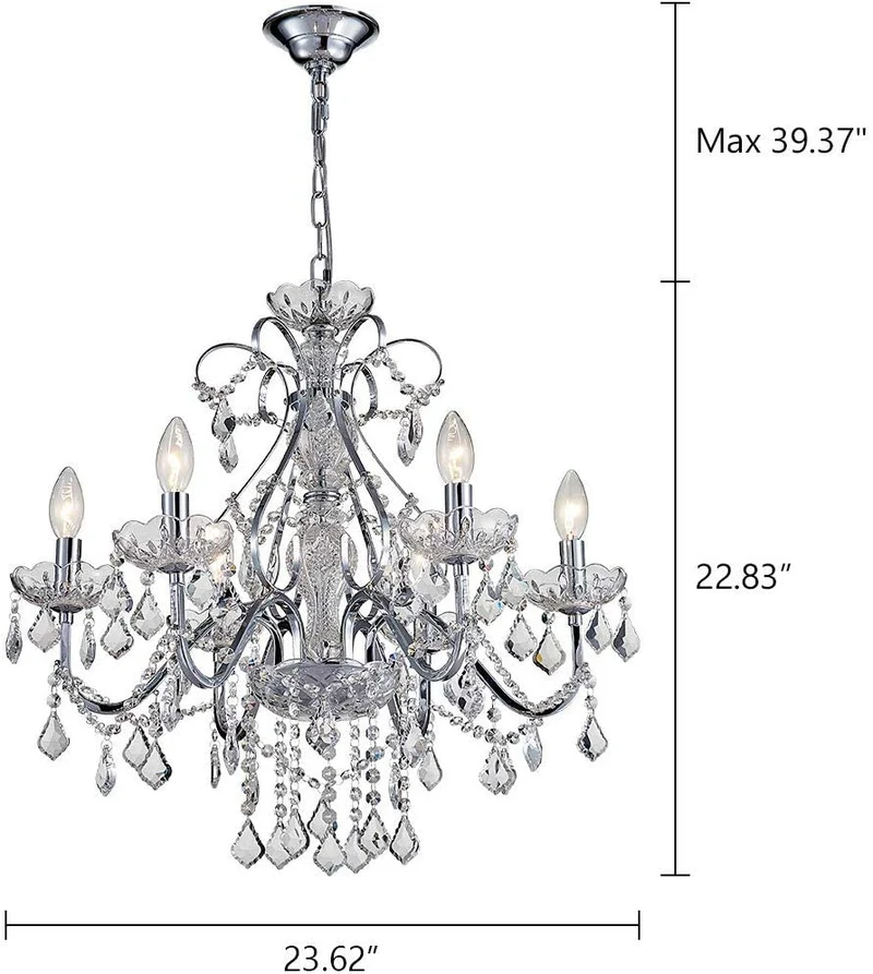 BESTIER Maria Theresa Moderne En Cristal Clair Pendentif Lustre Éclairage LED Plafonnier Luminaire Pour Salle À Manger Salle De Bains Chambre À Coucher Salon 6 E14 Ampoules Requis H65cm X D60cm