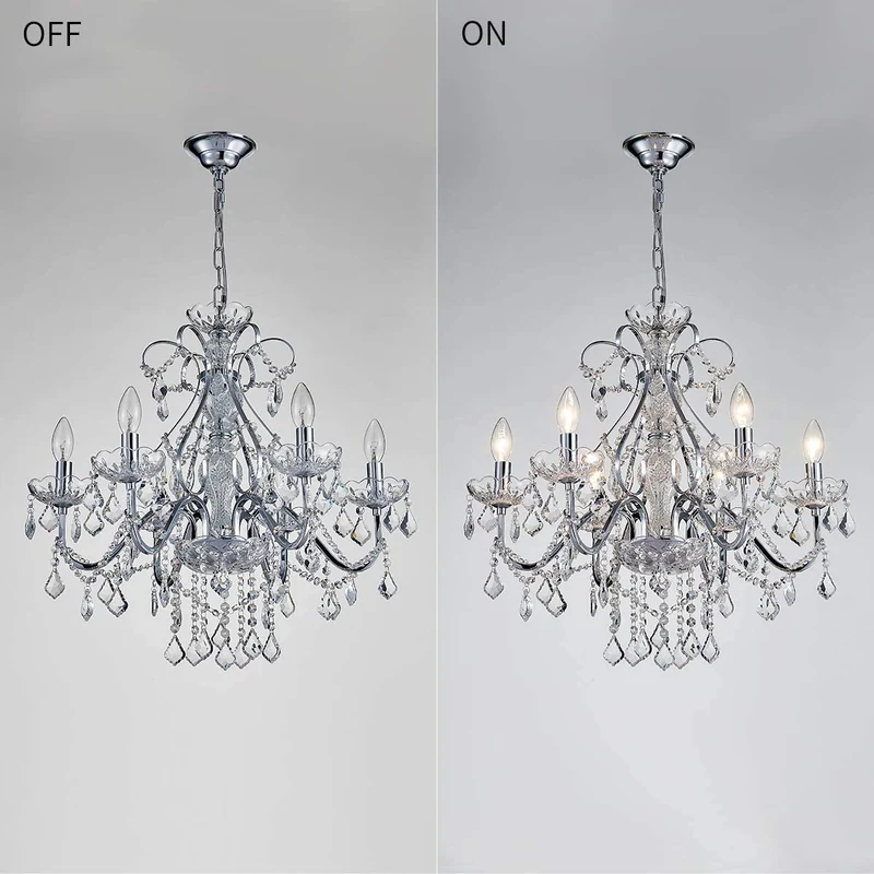 BESTIER Maria Theresa Moderne En Cristal Clair Pendentif Lustre Éclairage LED Plafonnier Luminaire Pour Salle À Manger Salle De Bains Chambre À Coucher Salon 6 E14 Ampoules Requis H65cm X D60cm