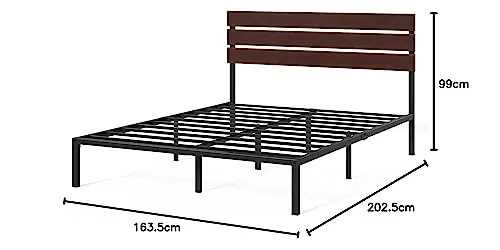 Zinus Figari Sommier en métal avec tête de lit en Bambou | 160 x 200 cm | 31 cm de Hauteur | Tête de lit à Lattes | Support de Lattes en Acier | Facile à Monter | Noir & Marron