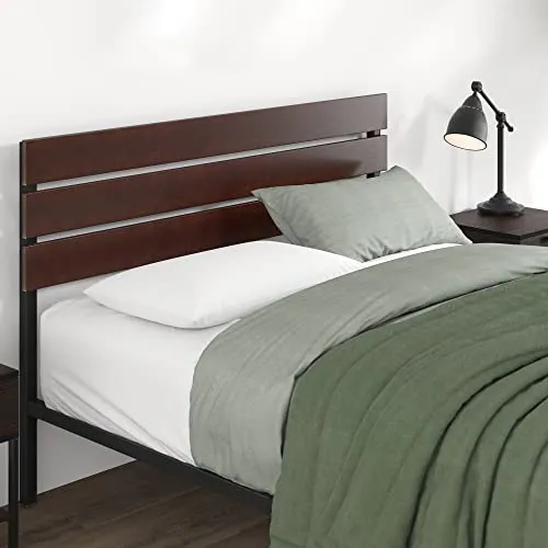 Zinus Figari Sommier en métal avec tête de lit en Bambou | 160 x 200 cm | 31 cm de Hauteur | Tête de lit à Lattes | Support de Lattes en Acier | Facile à Monter | Noir & Marron