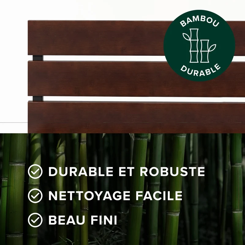 Zinus Figari Sommier en métal avec tête de lit en Bambou | 160 x 200 cm | 31 cm de Hauteur | Tête de lit à Lattes | Support de Lattes en Acier | Facile à Monter | Noir & Marron