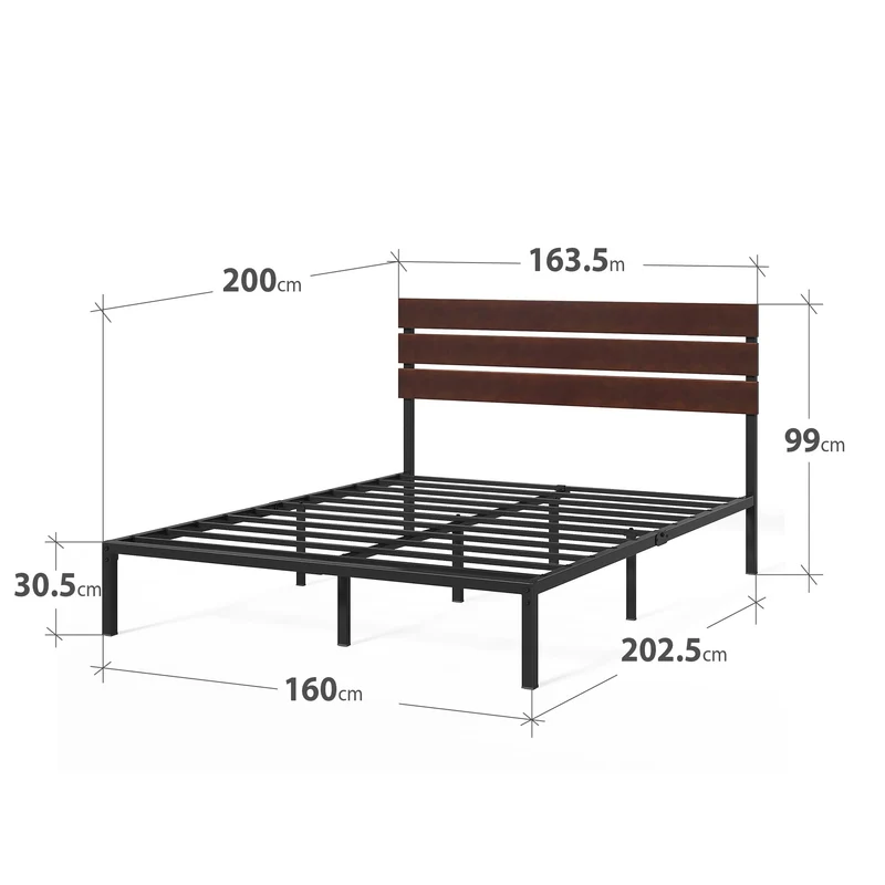 Zinus Figari Sommier en métal avec tête de lit en Bambou | 160 x 200 cm | 31 cm de Hauteur | Tête de lit à Lattes | Support de Lattes en Acier | Facile à Monter | Noir & Marron