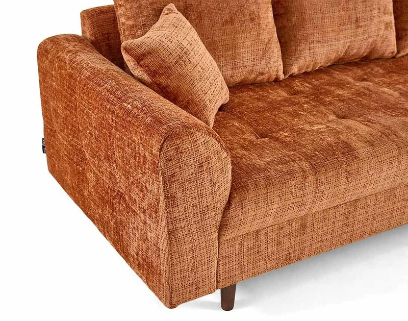 Lisa Design - Rune - canapé Droit 3 Places en Velours texturé, Rouille