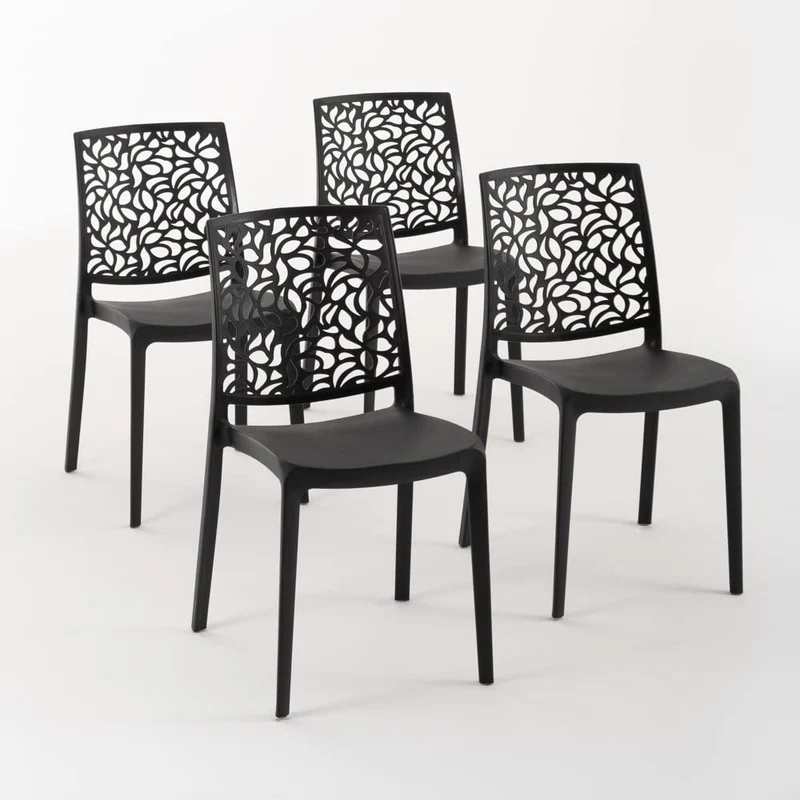 SIEDITI FUORI E DENTRO Chaises en résine avec Fibre de Verre empilables pour intérieur/Cuisine/Salle à Manger et extérieur/Jardin Anna (4 Chaises, Noir)