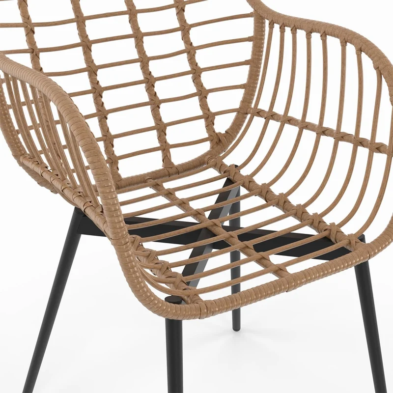 IDMarket - Lot de 2 chaises de Salle à Manger, fauteuils de Table Summer Effet rotin Pied métal Noir