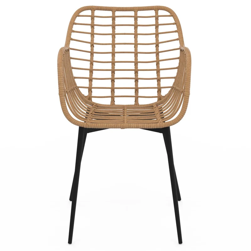 IDMarket - Lot de 2 chaises de Salle à Manger, fauteuils de Table Summer Effet rotin Pied métal Noir