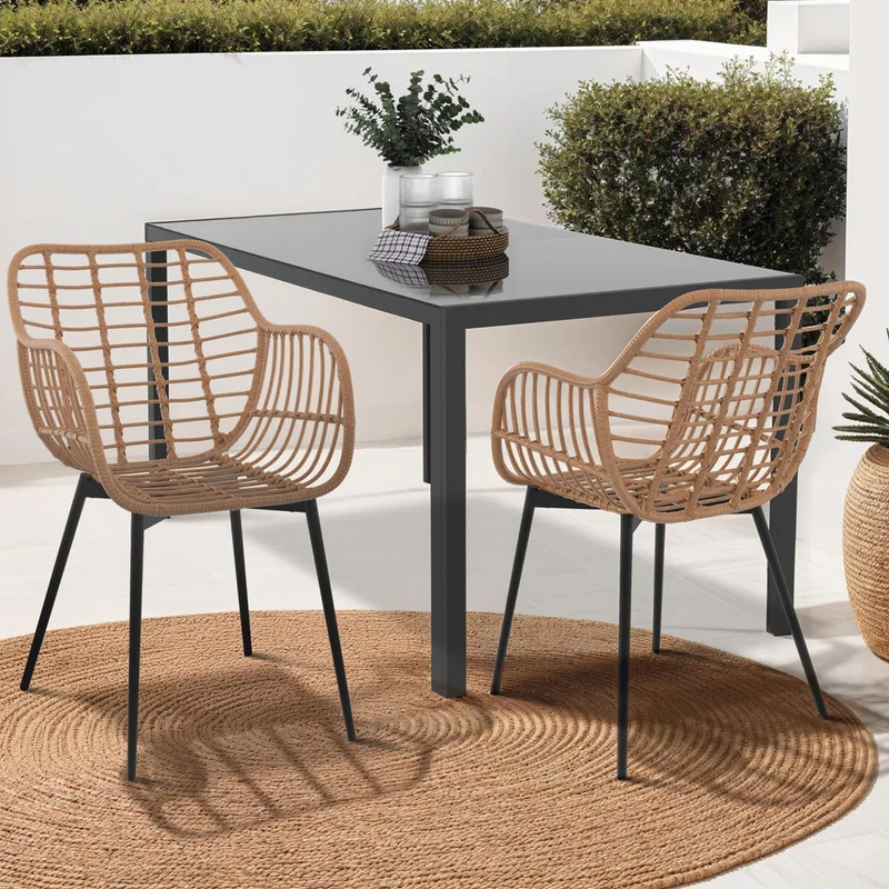 IDMarket - Lot de 2 chaises de Salle à Manger, fauteuils de Table Summer Effet rotin Pied métal Noir