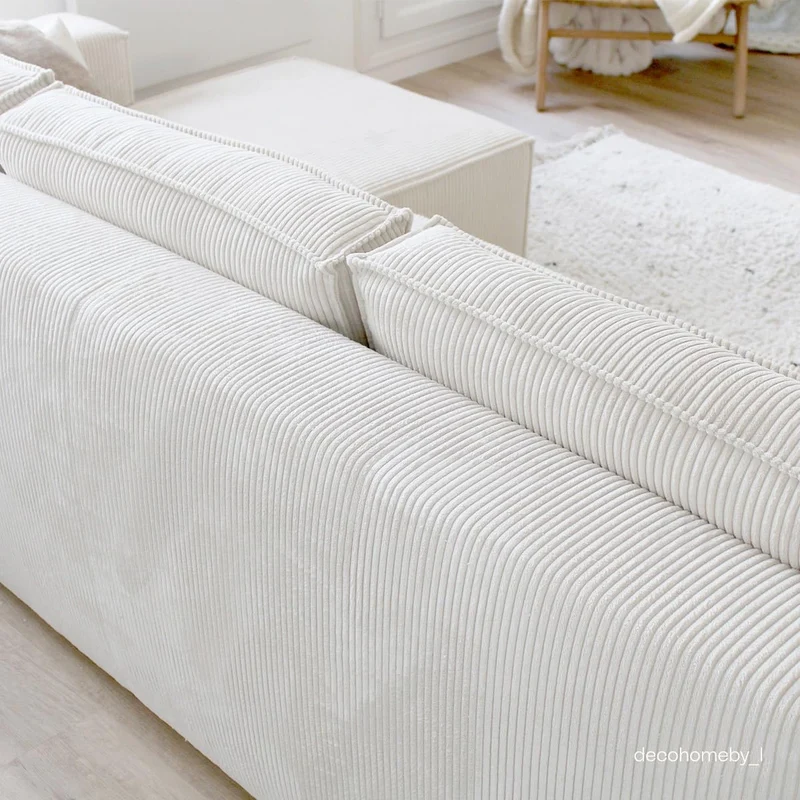 HOMIFAB Canapé d'angle Convertible réversible 5 Places avec Coffre de Rangement en Velours côtelé Beige - Collection Harper, 300 x 84 x 154/101 cm