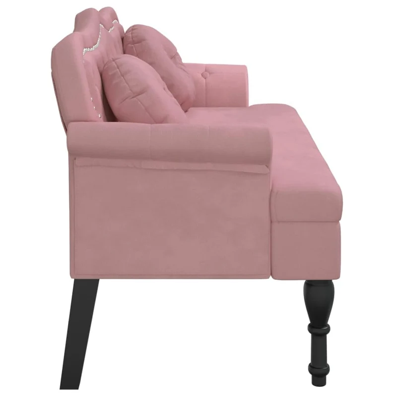 vidaXL Banc avec Coussins, Canapé avec Accoudoir et Dossier, Banquette avec Pieds en Bois, Siège de Salon Salle de Séjour, Rose Velours