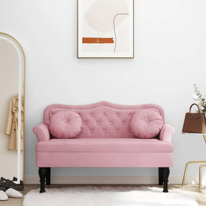 vidaXL Banc avec Coussins, Canapé avec Accoudoir et Dossier, Banquette avec Pieds en Bois, Siège de Salon Salle de Séjour, Rose Velours
