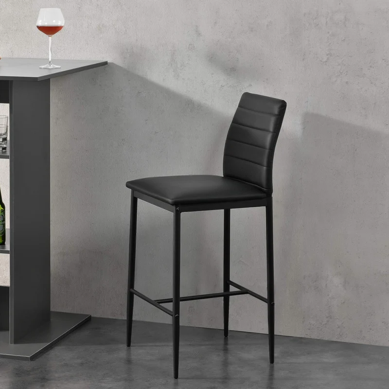 Lot de 2 Tabourets de Bar Chaises Rembourrées PU Similicuir avec Pieds en Acier et Hauteur d'Assise 66 cm Noir