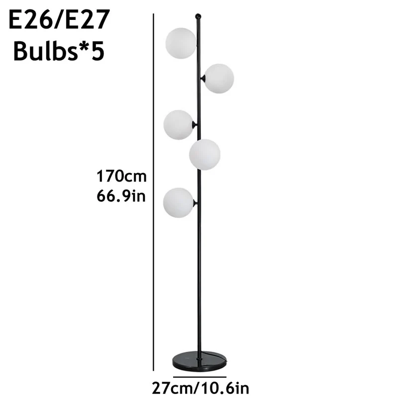 KlkrzJwy Lampadaire Mid Century 5 Lumières 66,9" Globe En Verre Lampadaire Lampe Haute En Verre Dépoli Avec Base En Marbre E26 Dimmable Lampe Sur Pied Pour Salon Bureau Chambre Canapé Coin