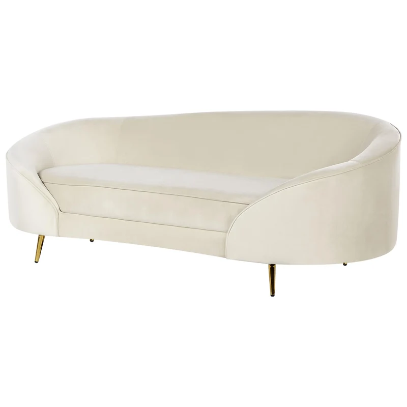 Beliani Canapé 3 Places Glamour en Velours Pieds en Métal Doré Beige Savar