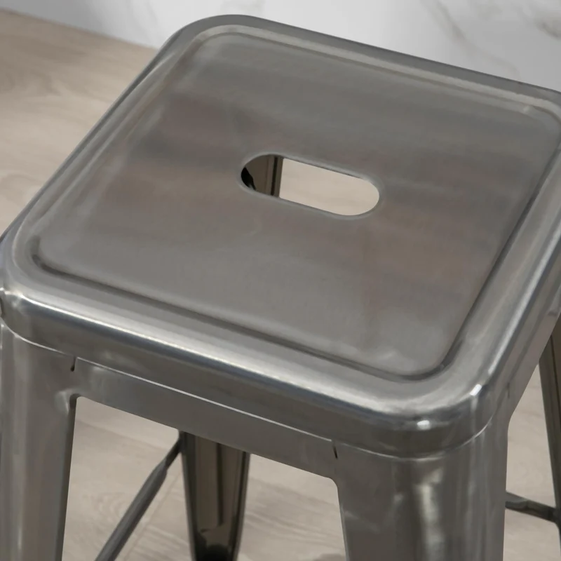 HOMCOM Lot de 4 tabourets de Bar Empilable Chaise de Bar Industriel avec Repose-Pied Hauteur d'Assise 76 cm, Cadre en métal, Style rétro, pour Salle à Manger, Balcon, bistrot ou Bar, Argent