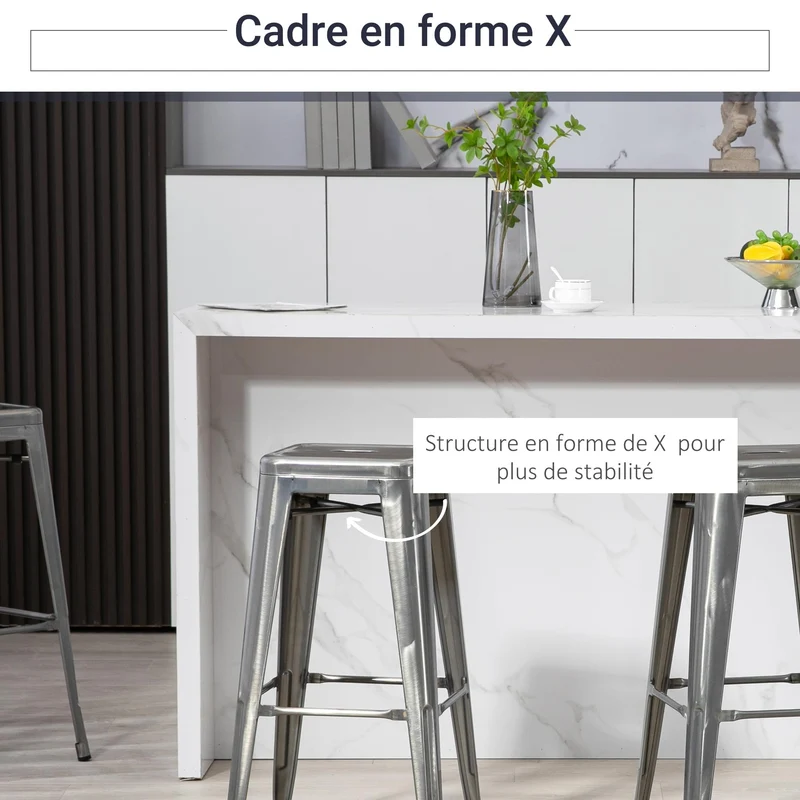 HOMCOM Lot de 4 tabourets de Bar Empilable Chaise de Bar Industriel avec Repose-Pied Hauteur d'Assise 76 cm, Cadre en métal, Style rétro, pour Salle à Manger, Balcon, bistrot ou Bar, Argent