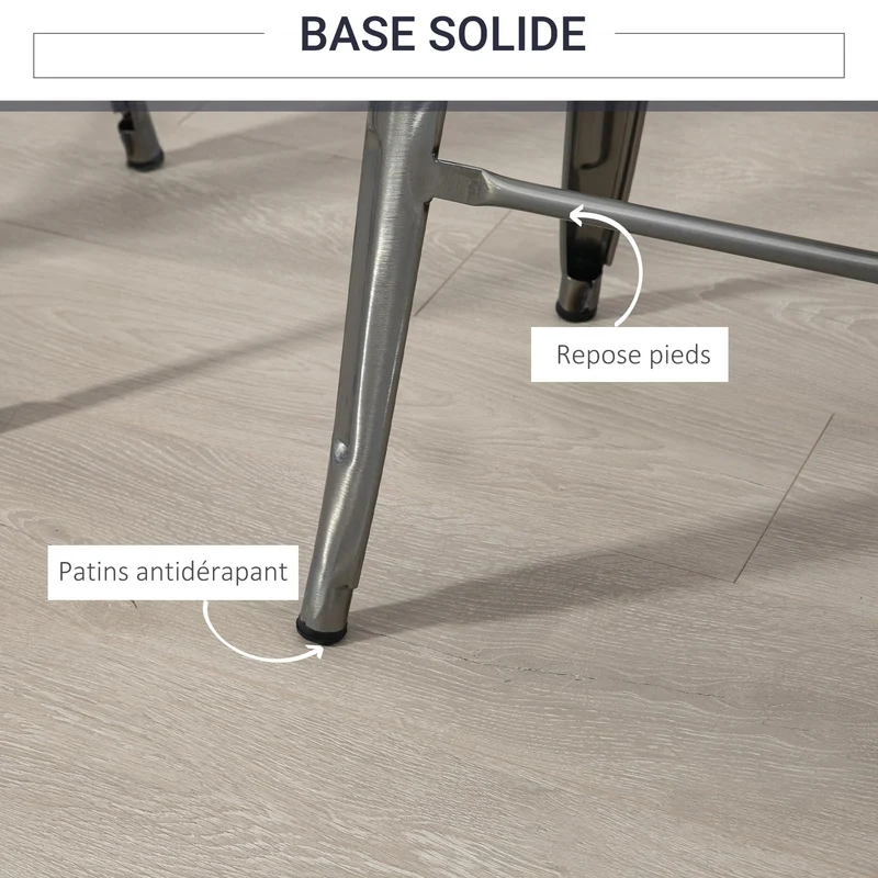 HOMCOM Lot de 4 tabourets de Bar Empilable Chaise de Bar Industriel avec Repose-Pied Hauteur d'Assise 76 cm, Cadre en métal, Style rétro, pour Salle à Manger, Balcon, bistrot ou Bar, Argent