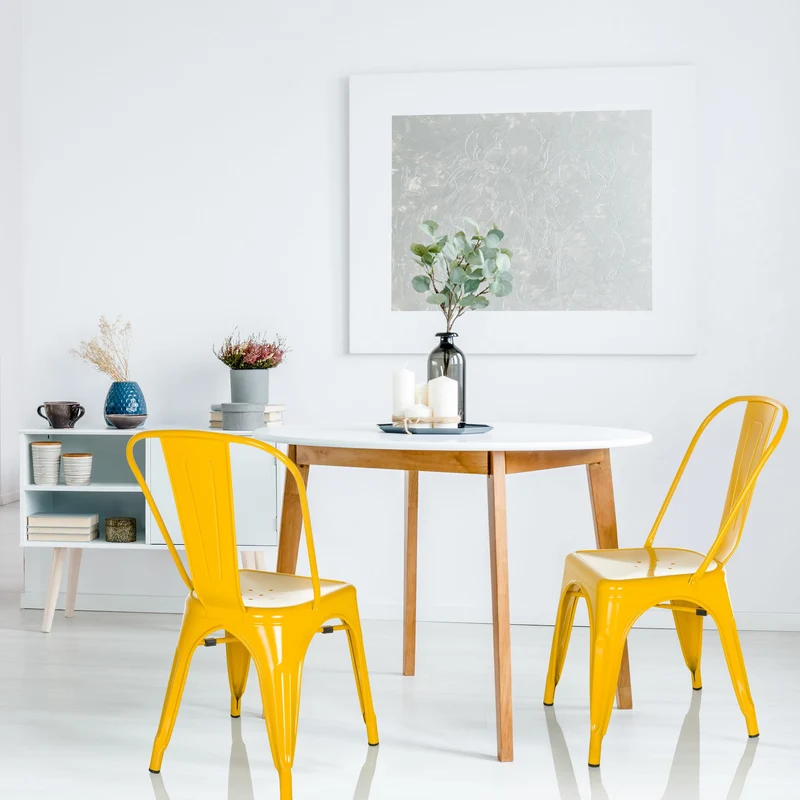 hjh OFFICE 645091 Chaise bistrot VANTAGGIO Comfort Métal Jaune, Style Industriel, empilable