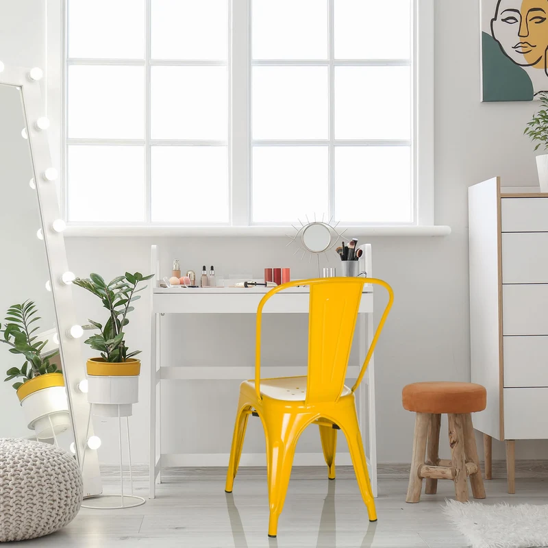 hjh OFFICE 645091 Chaise bistrot VANTAGGIO Comfort Métal Jaune, Style Industriel, empilable