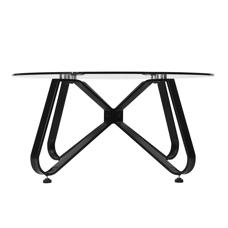 FurnitureR Table Basse, Table de Salon, Table Basse en Verre, Table Basse Ronde, Table Basse pour canapé, Chambre à Coucher, Structure en métal Solide, Noir + Transparent, 80 × 80 × 40 cm
