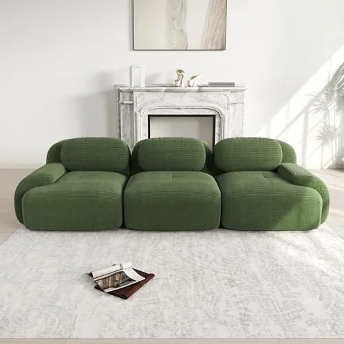 HUIVEYA Canapé Modulable Trois Places avec Accoudoirs Extra-Larges,Coussins d’Assise Haute Résilience 32D,Conception Ergonomique,Aucun Assemblage Requis (Green)