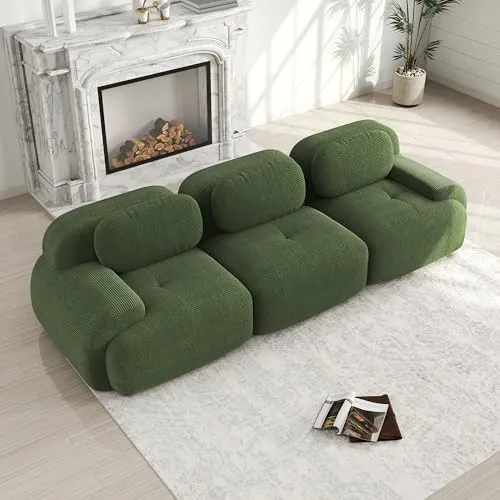 HUIVEYA Canapé Modulable Trois Places avec Accoudoirs Extra-Larges,Coussins d’Assise Haute Résilience 32D,Conception Ergonomique,Aucun Assemblage Requis (Green)