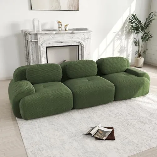 HUIVEYA Canapé Modulable Trois Places avec Accoudoirs Extra-Larges,Coussins d’Assise Haute Résilience 32D,Conception Ergonomique,Aucun Assemblage Requis (Green)
