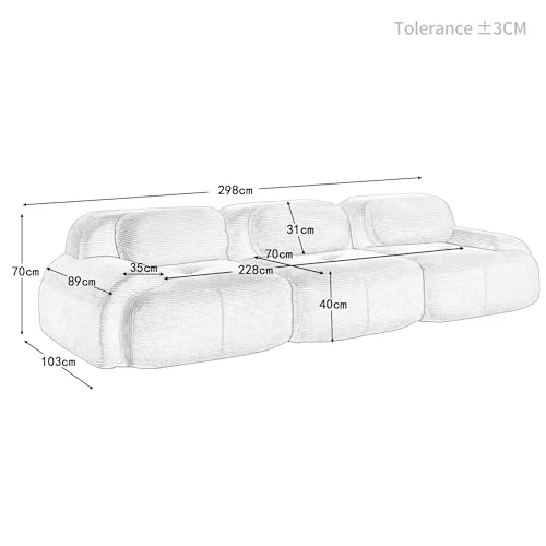HUIVEYA Canapé Modulable Trois Places avec Accoudoirs Extra-Larges,Coussins d’Assise Haute Résilience 32D,Conception Ergonomique,Aucun Assemblage Requis (Green)