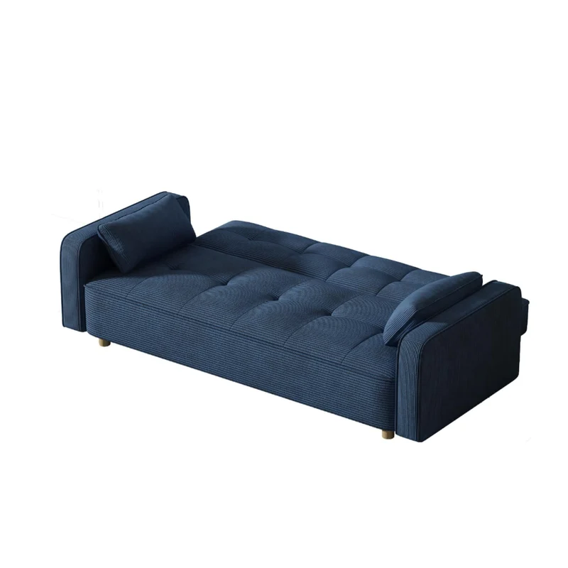 CONCEPT USINE | Canapé Scandinave Convertible 3 Places Velours Côtelé | COPENHAGUE Bleu | Canapé Droit Modulable Moderne avec Accoudoirs + 2 Coussins | Dossier & Assise Déhoussables | Largeur 213 cm