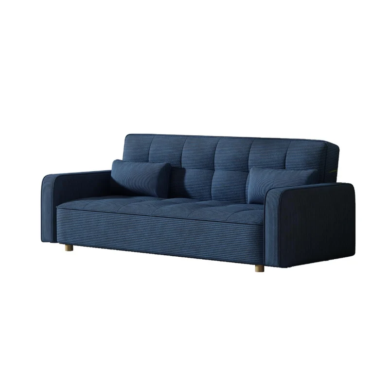 CONCEPT USINE | Canapé Scandinave Convertible 3 Places Velours Côtelé | COPENHAGUE Bleu | Canapé Droit Modulable Moderne avec Accoudoirs + 2 Coussins | Dossier & Assise Déhoussables | Largeur 213 cm